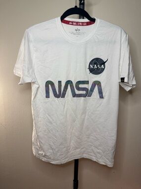 Alpha Industries White NASA Logo Tee with Multicolor Graphic